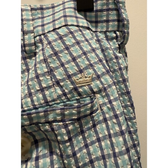 Peter Milar Shorts Mens 38 x 9 Blue Check Crown Sport Seersucker Golf Casual - Picture 3 of 5